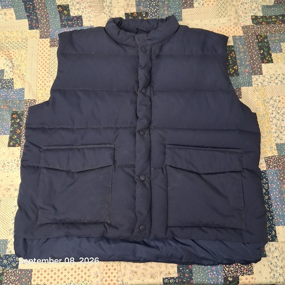 Vintage Cabelas Premier Northern Goose Down Puffer Vest Mens XL Navy Blue